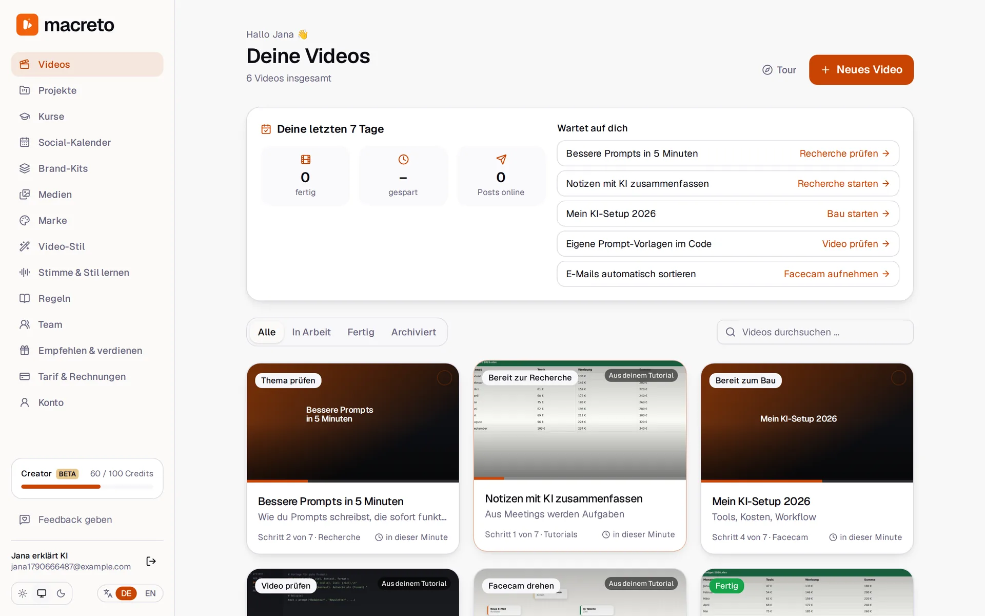 Macreto: Alle Videos im Blick